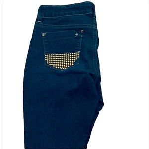 Women’s, Indigo Rein,  Stretch Jeans w/ gold embellishment, Size 11/12